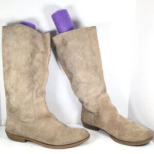 Nine West Frollico Women Leather Pull-on Western Boots Taupe Size 8.5